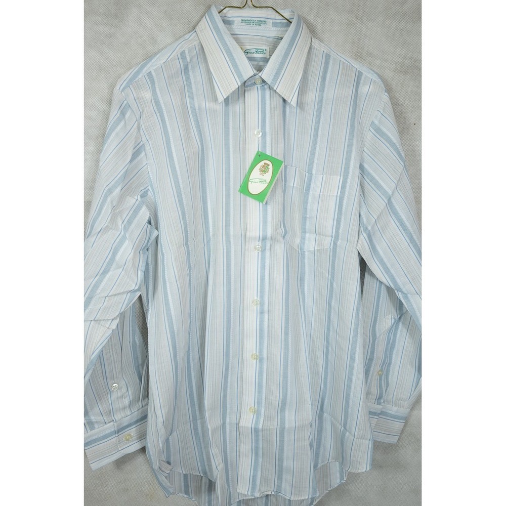 NWT  Vintage 1970s Gino Paoli Men's Italian Blue Stripe Dress Shirt 15x32  Disco